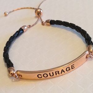 COURAGE Rose gold and black rope adjustable bracelet.